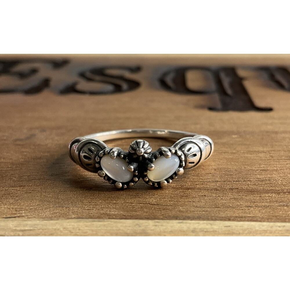 Sterling Silver 925 Ring Mother of Pearl Inlay Beaded Band Size 8.5 QF